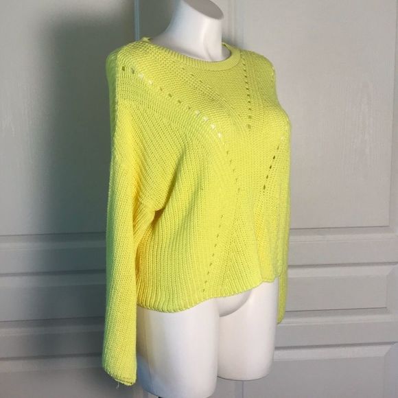 A.N.A BRIGHT YELLOW PERFORATED KNIT SWEATER - Picture 2 of 8